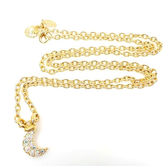 Dainty Signed Kirks Folly Gold Tone Crescent Moon Pendant Necklace Retired - Picture 1 of 12